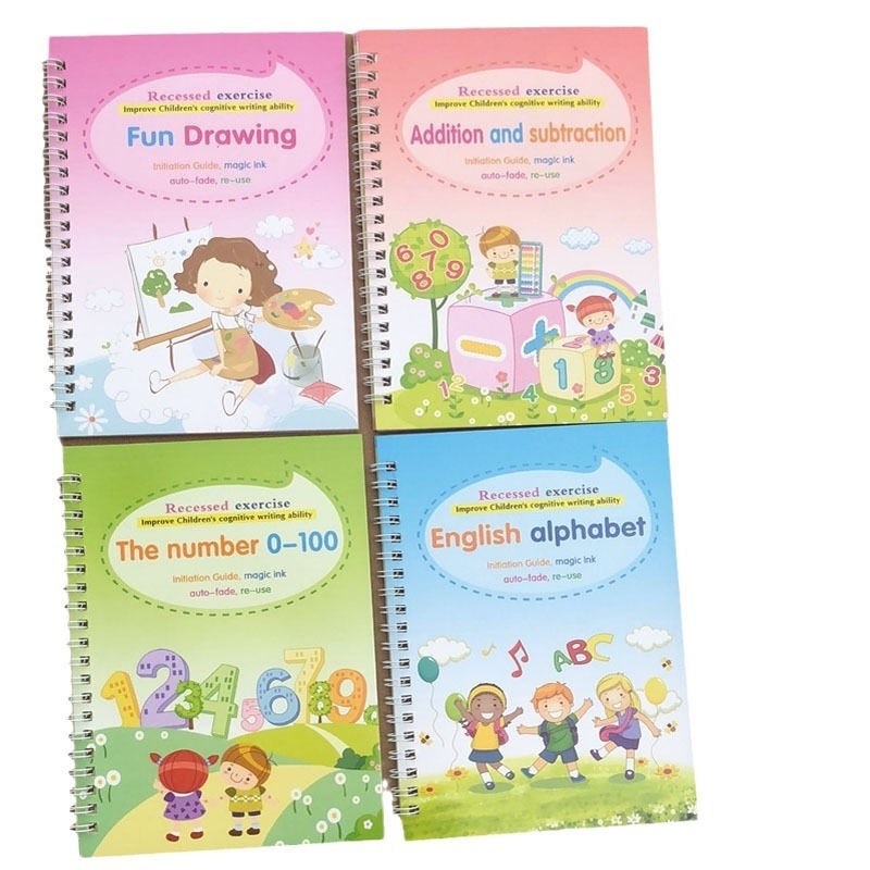 Magiccopybook Dječja knjiga za vježbanje pisanja s kvadratima, engleska verzija, poklon kutija