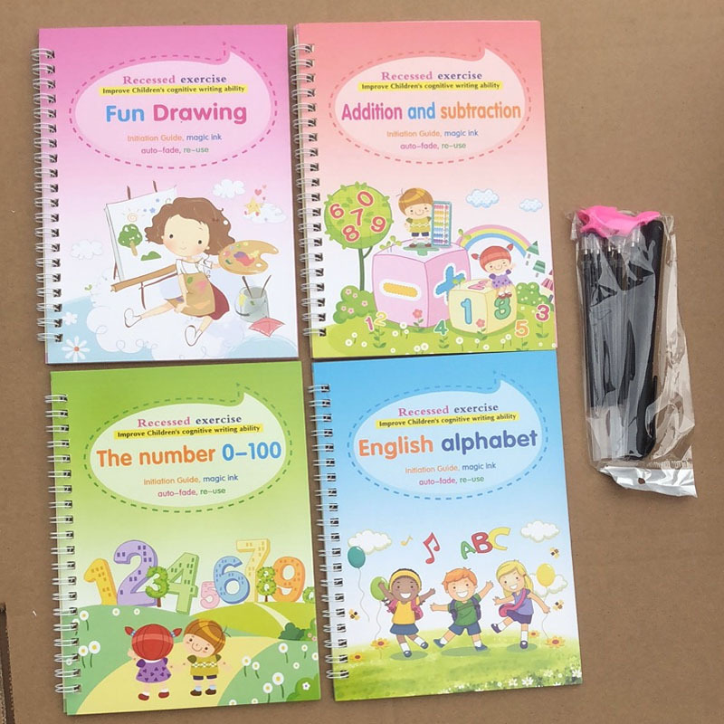 Magiccopybook Dječja knjiga za vježbanje pisanja s kvadratima, engleska verzija, poklon kutija
