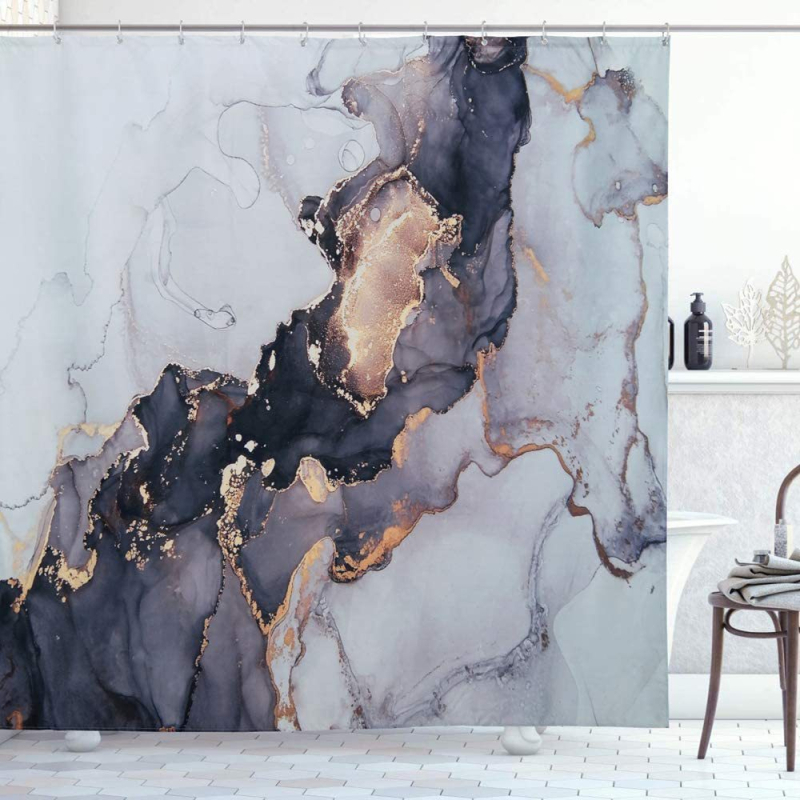 Perdea de duș albastră, luxoasă, modernă, cu artă abstractă, 36 inchi, impermeabilă.