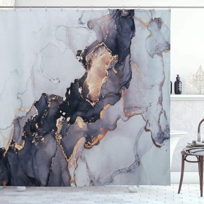 Perdea de duș albastră, luxoasă, modernă, cu artă abstractă, 36 inchi, impermeabilă.