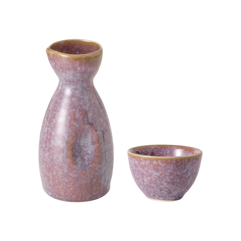 Set ceramic pentru sake: pahare multicolore și oală de sake, stil vintage, un vas și patru pahare, set cadou mare