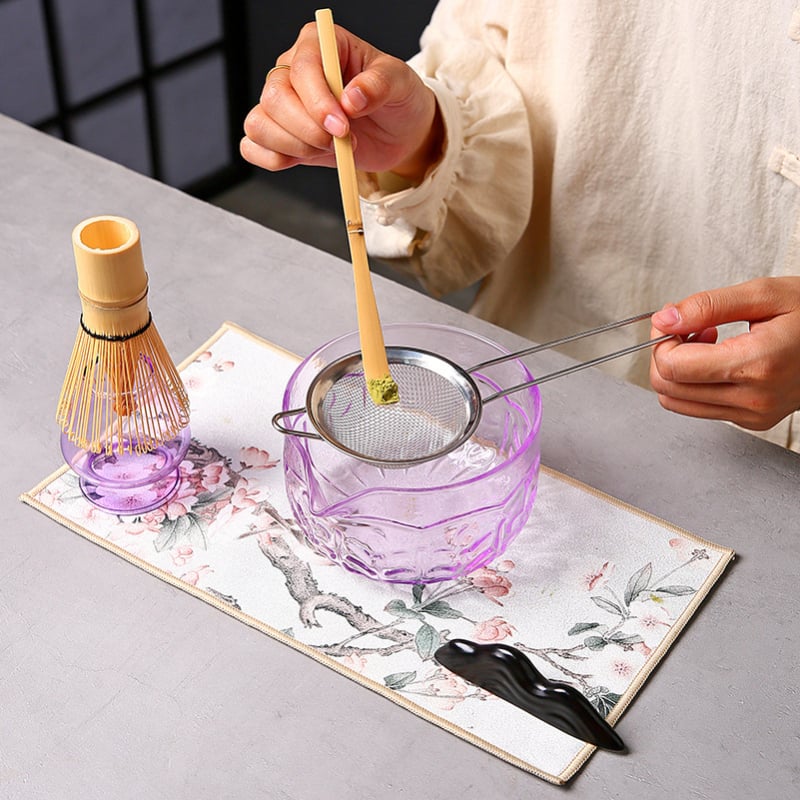Vas de sticlă pentru matcha cu tel de bătut și suport, borosilicat, rezistent la temperaturi, inspirat de dinastia Song, set ceremonal japonez stil