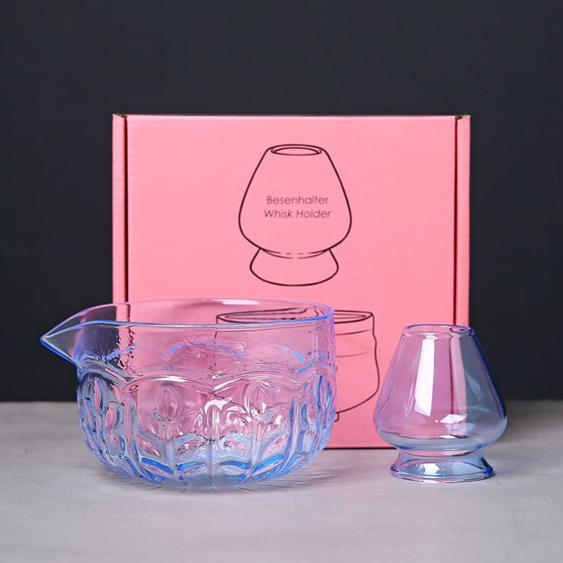 Vas de sticlă pentru matcha cu tel de bătut și suport, borosilicat, rezistent la temperaturi, inspirat de dinastia Song, set ceremonal japonez stil
