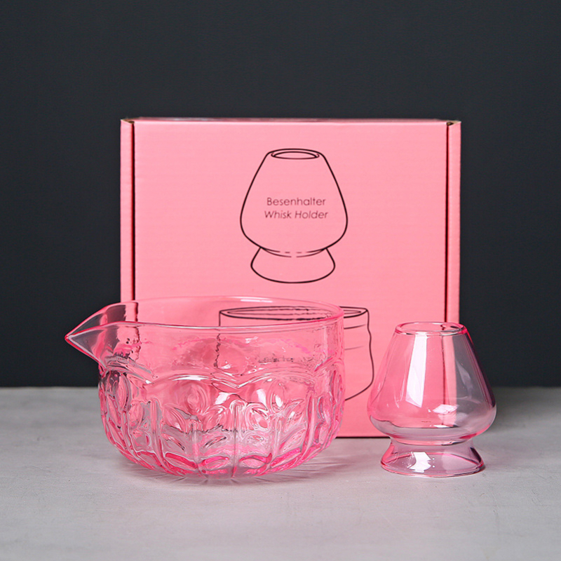 Vas de sticlă pentru matcha cu tel de bătut și suport, borosilicat, rezistent la temperaturi, inspirat de dinastia Song, set ceremonal japonez stil