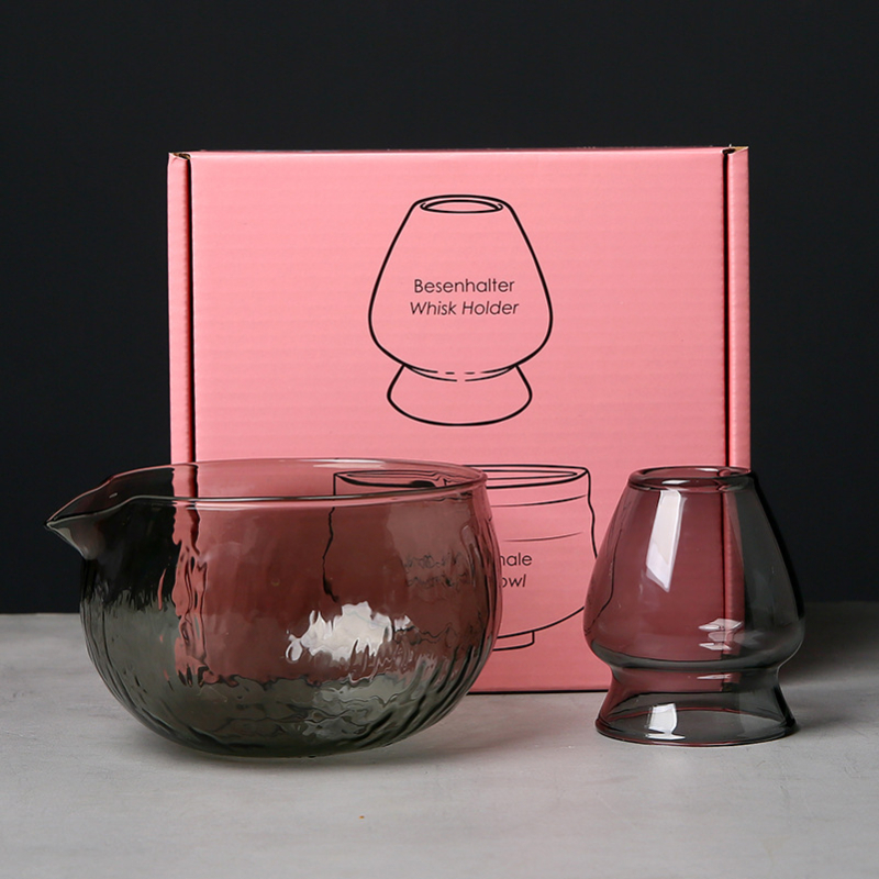 Vas de sticlă pentru matcha cu tel de bătut și suport, borosilicat, rezistent la temperaturi, inspirat de dinastia Song, set ceremonal japonez stil