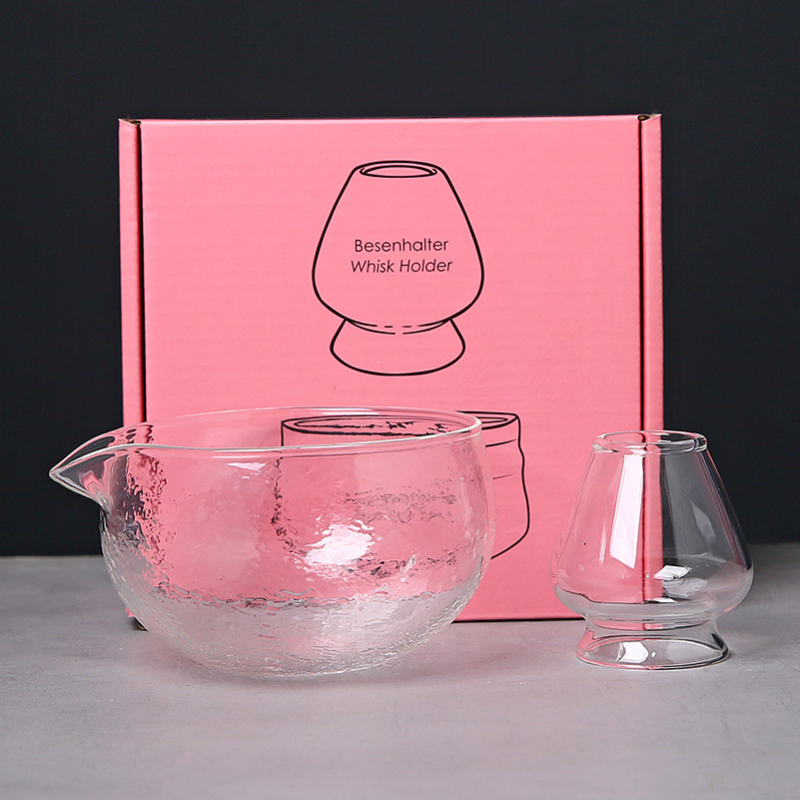 Vas de sticlă pentru matcha cu tel de bătut și suport, borosilicat, rezistent la temperaturi, inspirat de dinastia Song, set ceremonal japonez stil