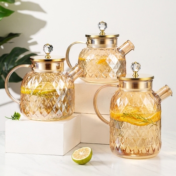 Lanling ceainic din sticlă borosilicată, culoare chihlimbar, capacitate mare, design simplu pentru uz casnic