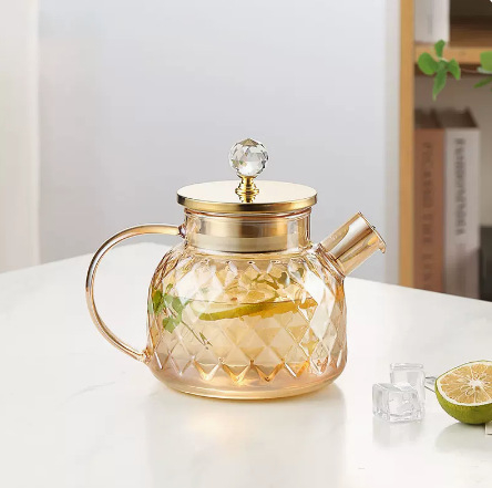 Lanling ceainic din sticlă borosilicată, culoare chihlimbar, capacitate mare, design simplu pentru uz casnic