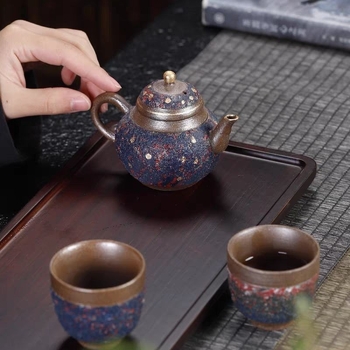Ceainic ceramic cu formă de pară, în stil chinezesc retro Kung Fu, ceramic cu glazură, design original de Lin Sihui