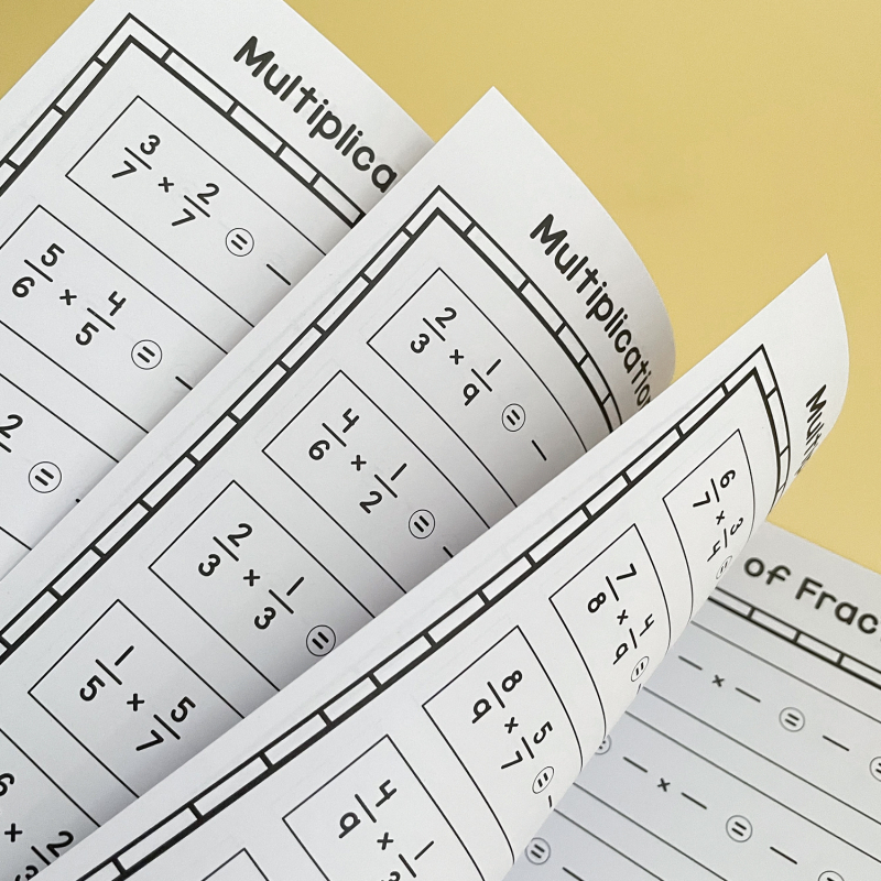 32-stranična vježbenica iz matematike za množljenje i dijeljenje razlomaka, format A4, debeli papir