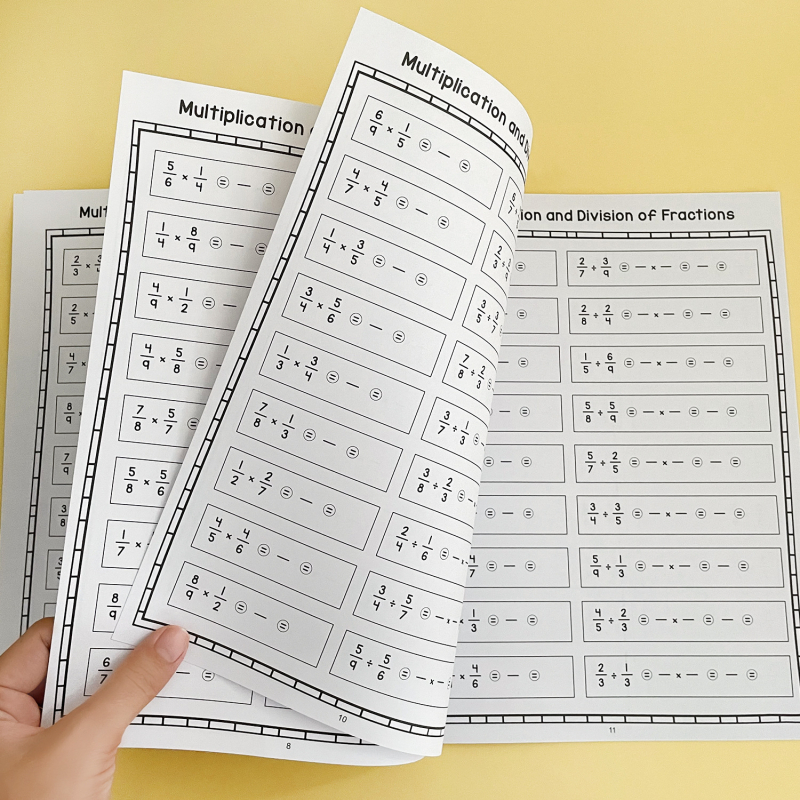 32-stranična vježbenica iz matematike za množljenje i dijeljenje razlomaka, format A4, debeli papir