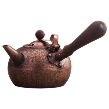 Ceainic cupru Ruorong Tea Art, handmade, mâner lateral, finisaj cupru antic, dimensiune mică japoneză