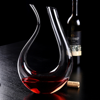 Decantor din cristal transparent pentru vin, cu mâner, gură înclinată, design în formă de U, 1500 ml
