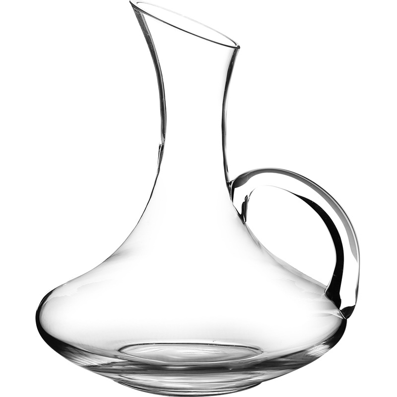 Decantor din cristal transparent pentru vin, cu mâner, gură înclinată, design în formă de U, 1500 ml