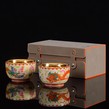 Ceasă de ceai Jianzhan cu dragon și phoenix, ceașcă de porțelan placat cu aur asemănător jadului, set ceramic pentru ceai Kung Fu, stil retro luxos