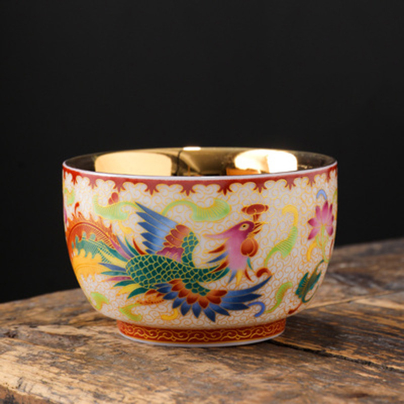 Ceasă de ceai Jianzhan cu dragon și phoenix, ceașcă de porțelan placat cu aur asemănător jadului, set ceramic pentru ceai Kung Fu, stil retro luxos