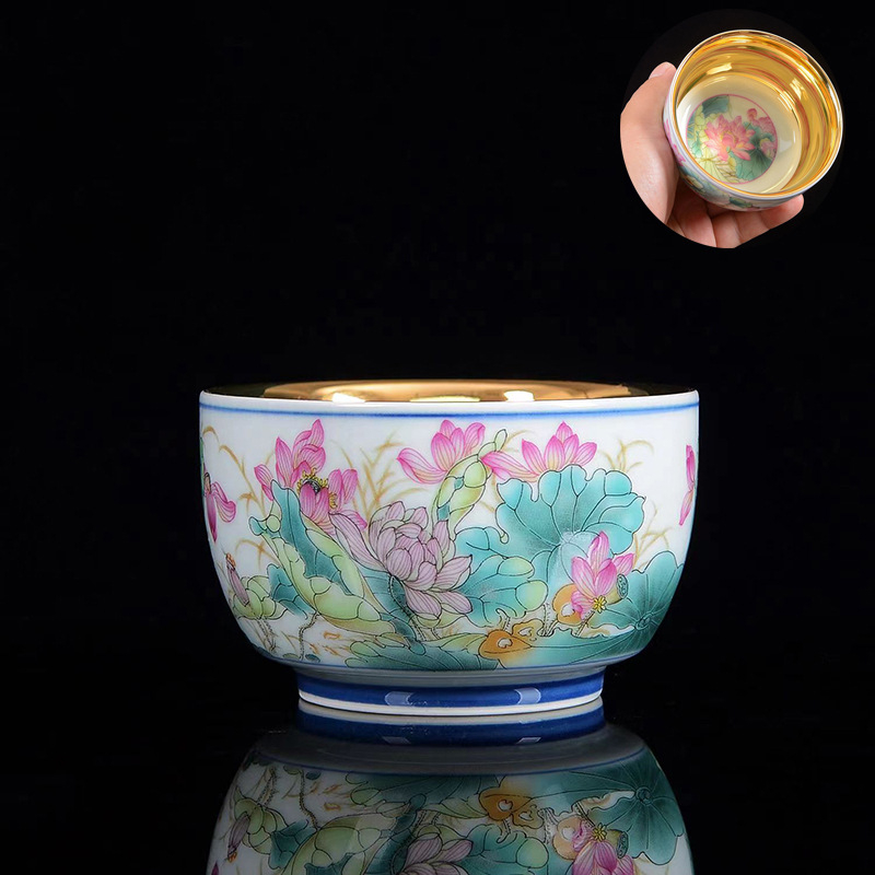 Ceasă de ceai Jianzhan cu dragon și phoenix, ceașcă de porțelan placat cu aur asemănător jadului, set ceramic pentru ceai Kung Fu, stil retro luxos