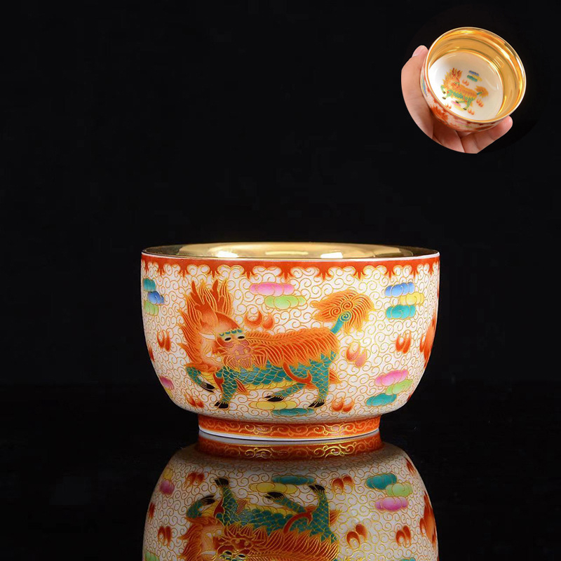 Ceasă de ceai Jianzhan cu dragon și phoenix, ceașcă de porțelan placat cu aur asemănător jadului, set ceramic pentru ceai Kung Fu, stil retro luxos