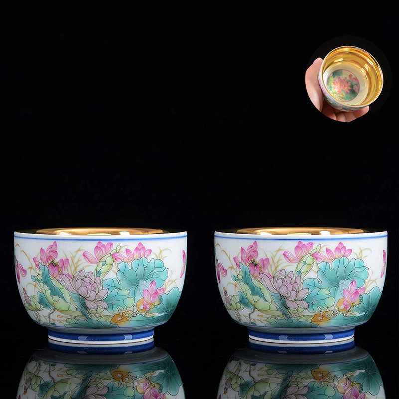 Ceasă de ceai Jianzhan cu dragon și phoenix, ceașcă de porțelan placat cu aur asemănător jadului, set ceramic pentru ceai Kung Fu, stil retro luxos