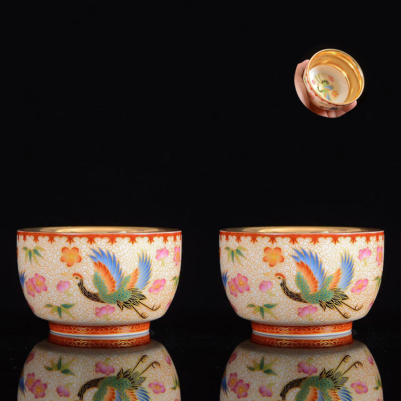 Ceasă de ceai Jianzhan cu dragon și phoenix, ceașcă de porțelan placat cu aur asemănător jadului, set ceramic pentru ceai Kung Fu, stil retro luxos