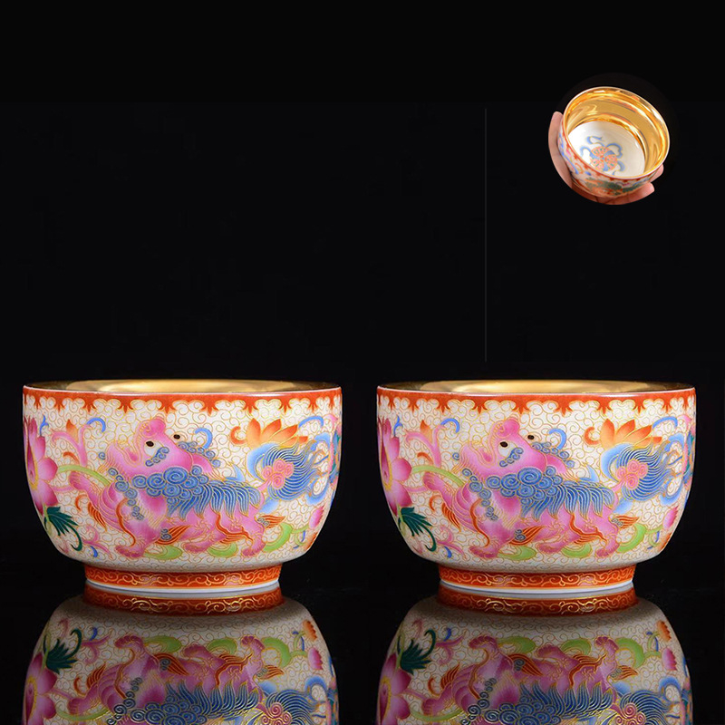 Ceasă de ceai Jianzhan cu dragon și phoenix, ceașcă de porțelan placat cu aur asemănător jadului, set ceramic pentru ceai Kung Fu, stil retro luxos