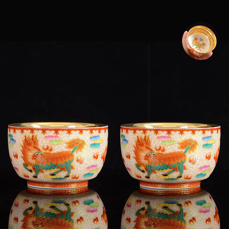 Ceasă de ceai Jianzhan cu dragon și phoenix, ceașcă de porțelan placat cu aur asemănător jadului, set ceramic pentru ceai Kung Fu, stil retro luxos
