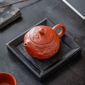 Ceainic din lut purpuriu nisipos, lucrat manual, cu relief dragon, design Dahongpao și Xishi, lut mineral original, capacitate mare, pentru prepararea ceaiului Gongfu