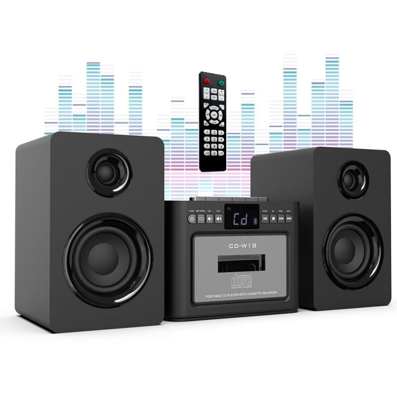 CD плеър със Bluetooth говорител, касетен дек, FM радиоприемник и поддръжка за TF карта — висококачествен звук, режим за учене на английски език