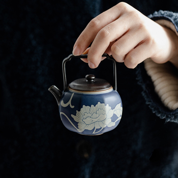 Chang Pu Ju ceainic ceramic pictat manual cu bujor, mâner de ridicare și filtru