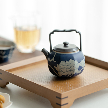 Chang Pu Ju ceainic ceramic pictat manual cu bujor, mâner de ridicare și filtru