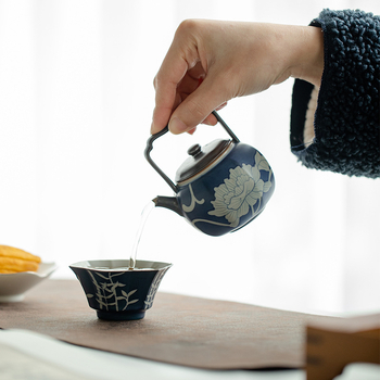 Chang Pu Ju ceainic ceramic pictat manual cu bujor, mâner de ridicare și filtru