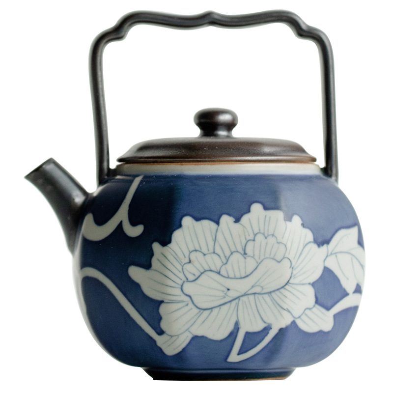 Chang Pu Ju ceainic ceramic pictat manual cu bujor, mâner de ridicare și filtru