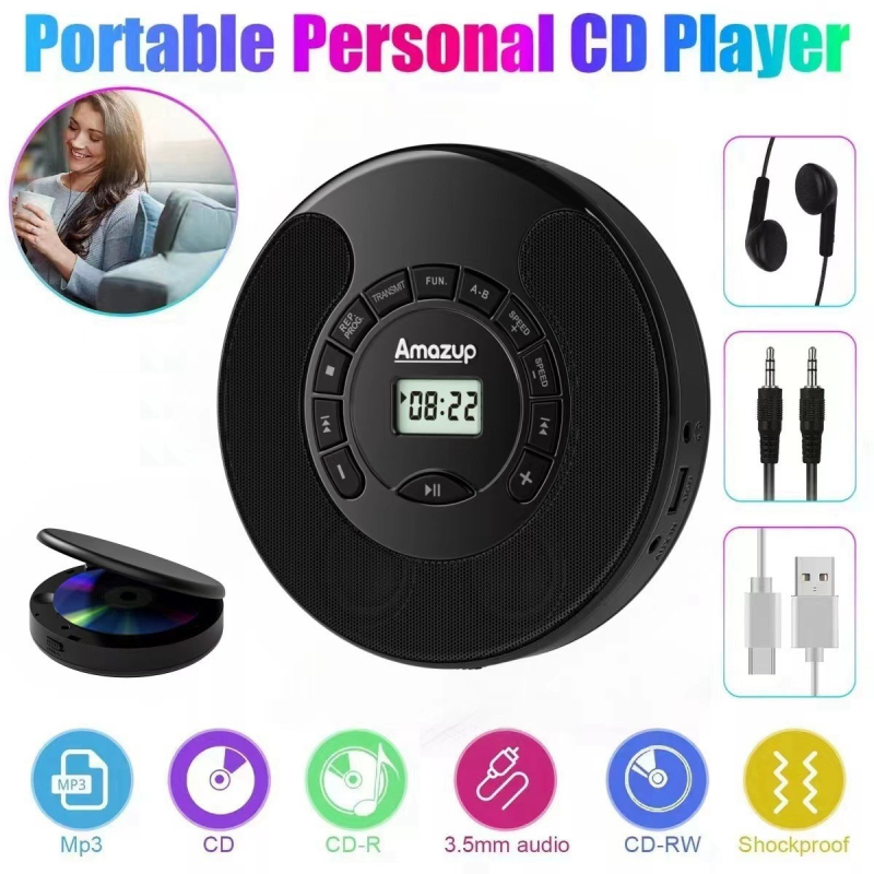 Портативен CD плеър с двойно Bluetooth и двойни стерео говорители, USB аудио възпроизвеждане