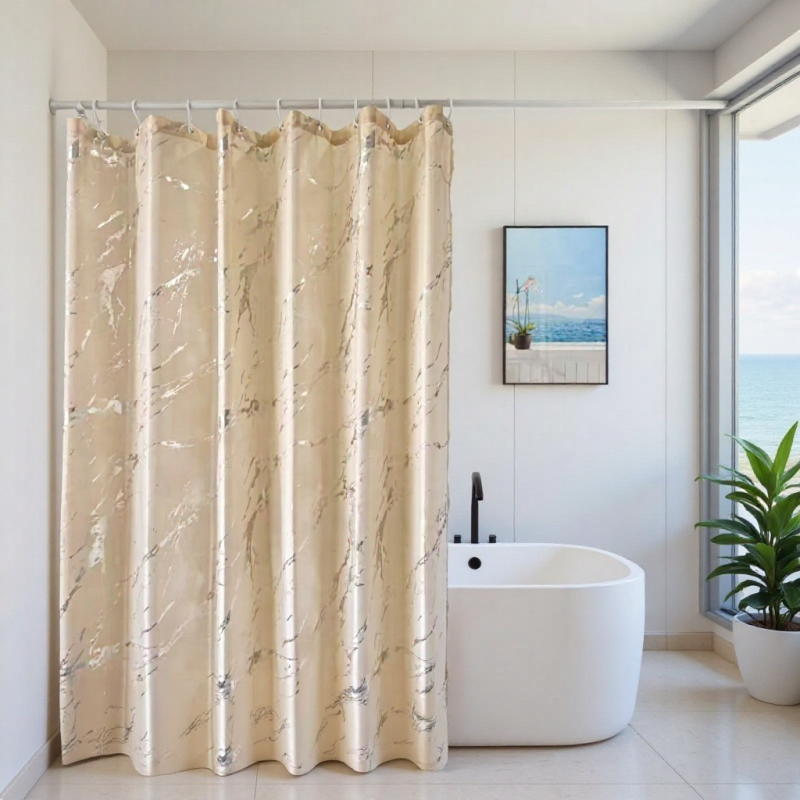 Cortină de duș impermeabilă pentru baie, cu model marmorat, accente din folie argintie și aurie, trei culori disponibile, stil Nordic, poliester