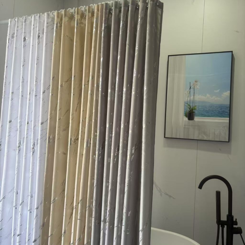 Cortină de duș impermeabilă pentru baie, cu model marmorat, accente din folie argintie și aurie, trei culori disponibile, stil Nordic, poliester