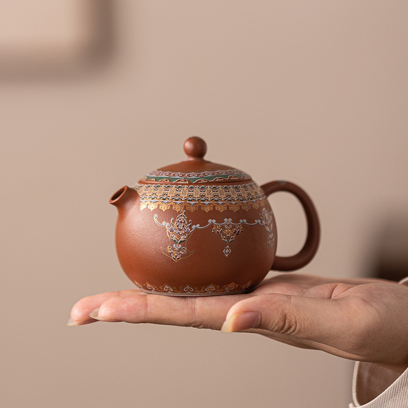 Ceainic din lut purpuriu, mică dimensiune, stil Dunhuang, pentru uz casnic, capacitate compactă, potrivit ca cadou de afaceri