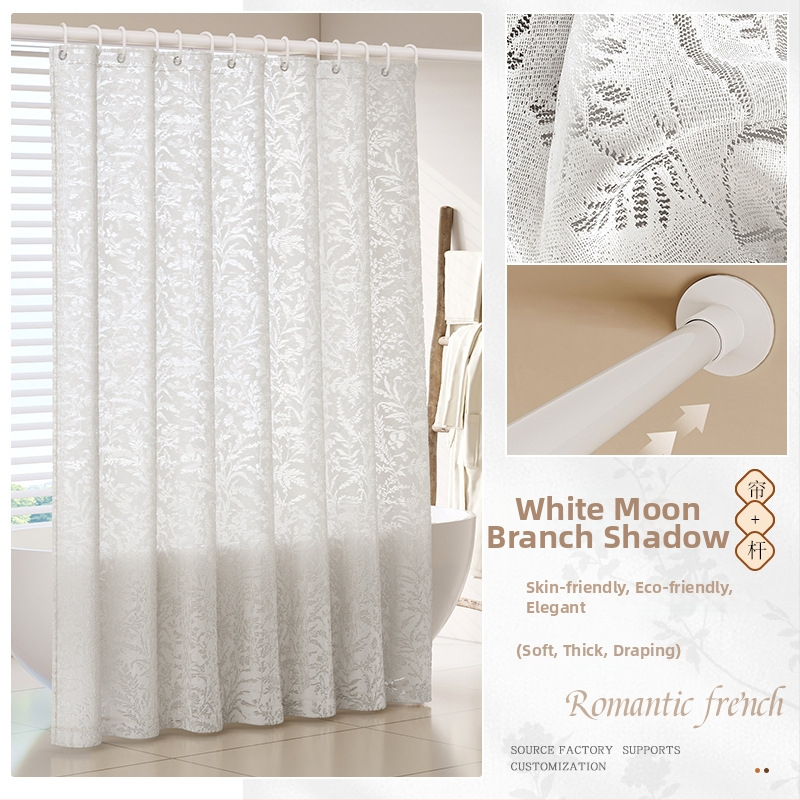 Cortină mică pentru baie, impermeabilă, premium, rezistentă la mucegai, ușor de curățat, respirabilă și durabilă, model Umbra ramurilor lunii