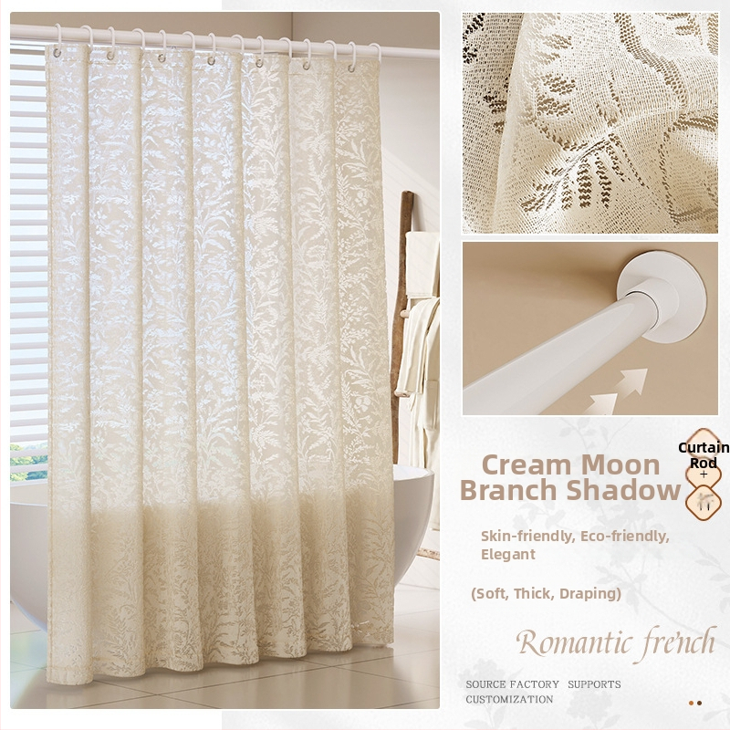Cortină mică pentru baie, impermeabilă, premium, rezistentă la mucegai, ușor de curățat, respirabilă și durabilă, model Umbra ramurilor lunii