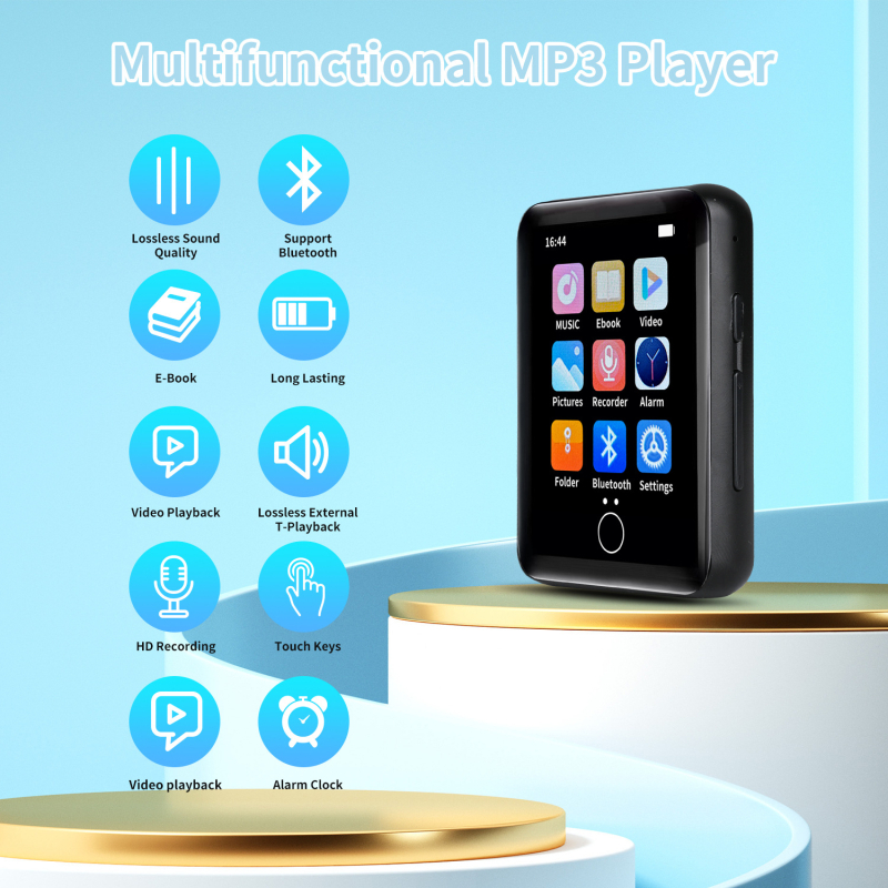 Fém MP3 lejátszó Bluetooth-tal, 2,4 colos érintőképernyővel, MP4-lejátszás, veszteségmentes hangzás, TF-kártya támogatás, külső hangszóró