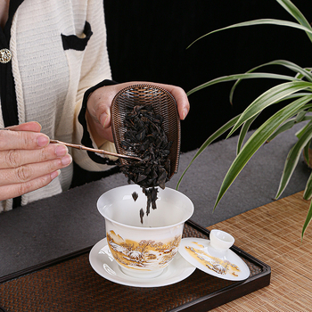 Set Gongfu pentru ceremonia ceaiului: linguriță de ceai, lingură de ceai, clește pentru ceai și accesorii din aliaj de cupru în culoarea cuprului