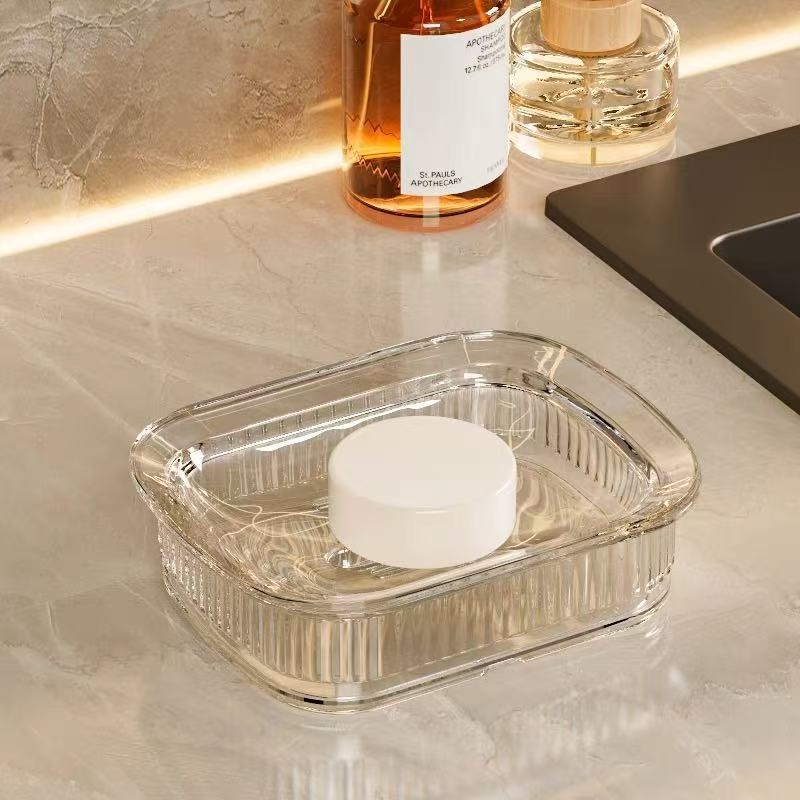 Recipient transparent pentru săpun, uz casnic, dimensiune mare, model nou 2025, design creativ luxos, cu drenaj în două niveluri