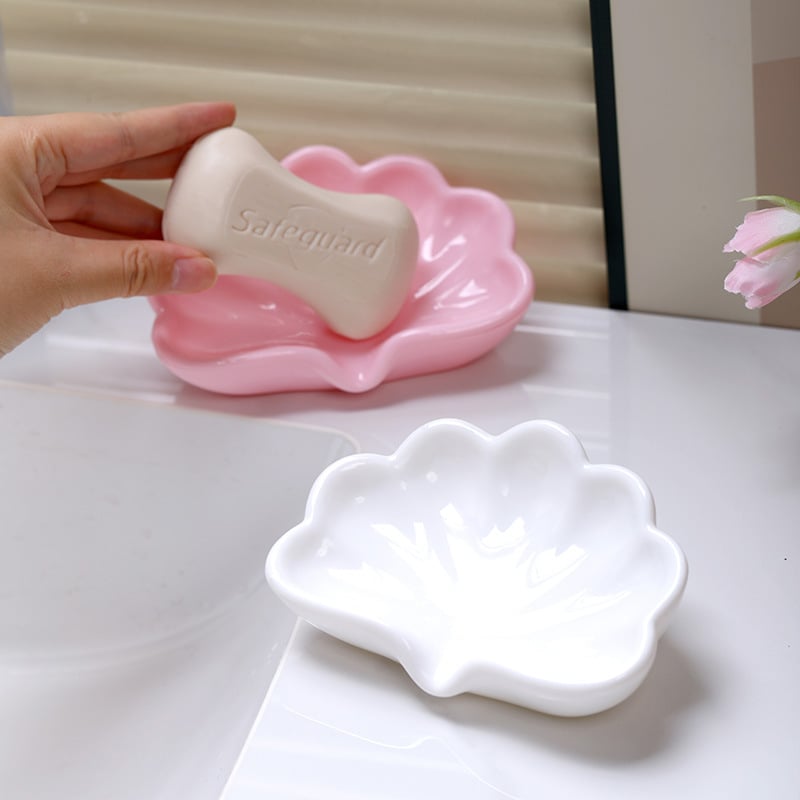 Suport de săpun din plastic în formă de scoică pentru baie, design elegant, drenaj automat