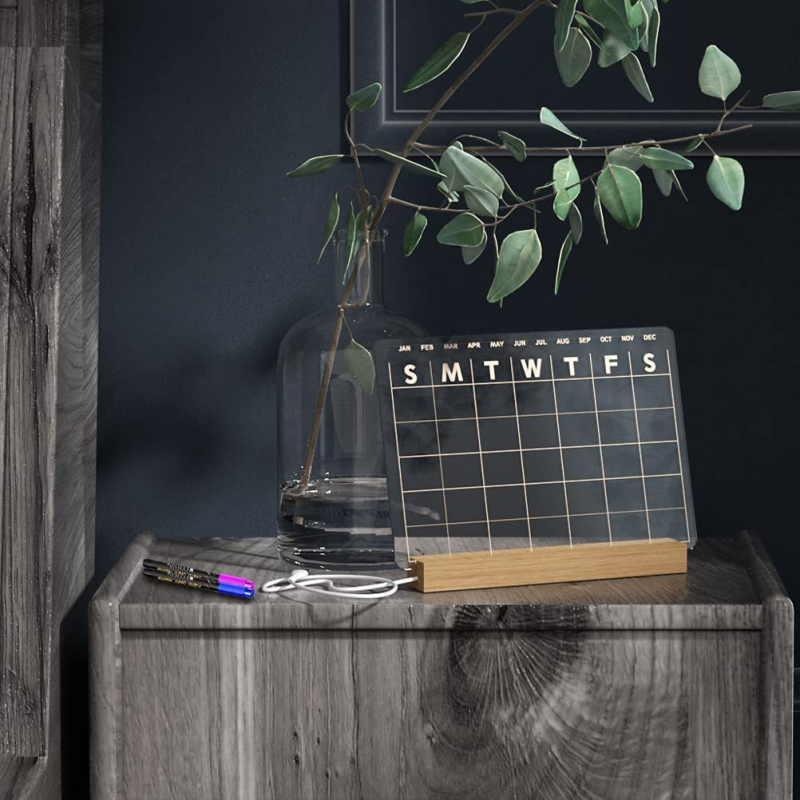 Tavă dublu‑fațată din acril cu iluminare și calendar, tablă de mesaje pentru casă