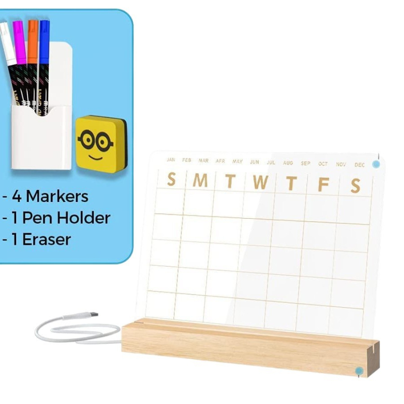 Tavă dublu‑fațată din acril cu iluminare și calendar, tablă de mesaje pentru casă