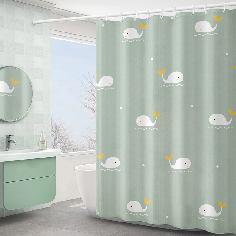 Cortină de duș din poliester cu imprimeu digital în stil desen animat, groasă, impermeabilă, pentru baie și balcon
