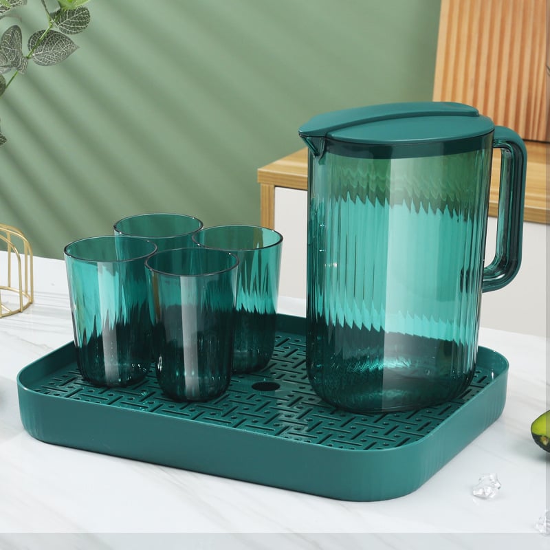 Set din plastic pentru băuturi: ceainic, sticlă transparentă pentru apă rece, ceașcă, farfurie și accesorii pentru băuturi pentru ceai de fructe