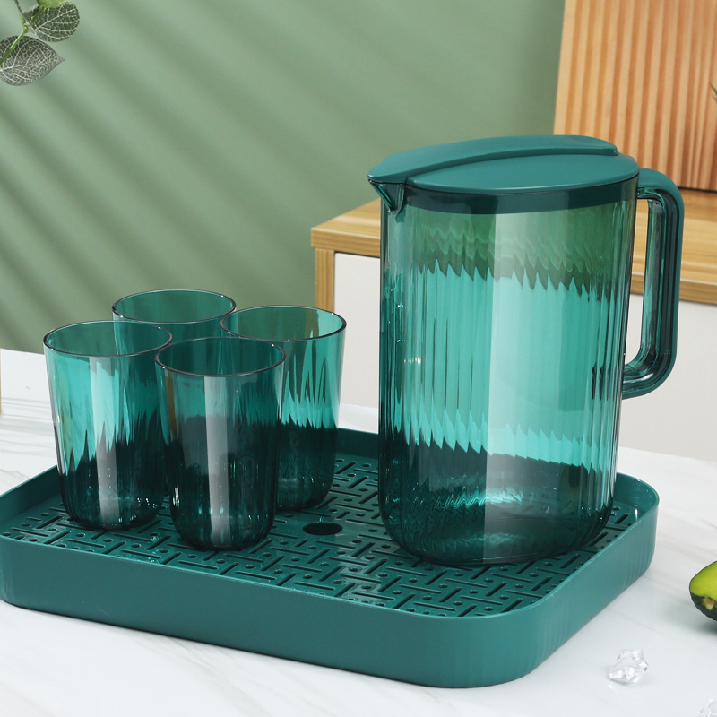 Set din plastic pentru băuturi: ceainic, sticlă transparentă pentru apă rece, ceașcă, farfurie și accesorii pentru băuturi pentru ceai de fructe