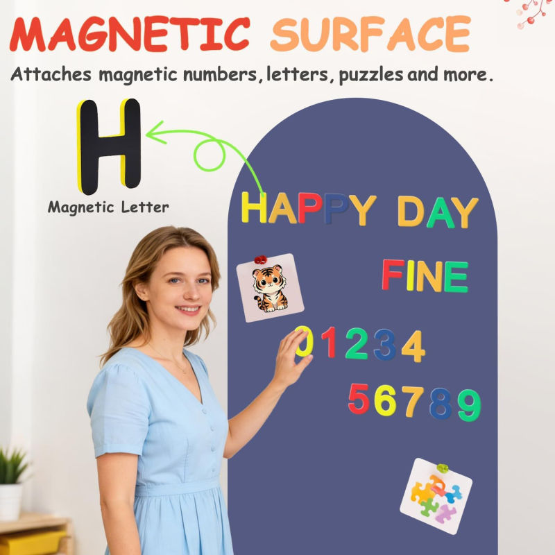 Autocolant de perete pentru copii, în formă de arc, cu tablă neagră magnetică, 44,5 × 100 cm, pentru uz casnic, suprafață de desen ștearsă.