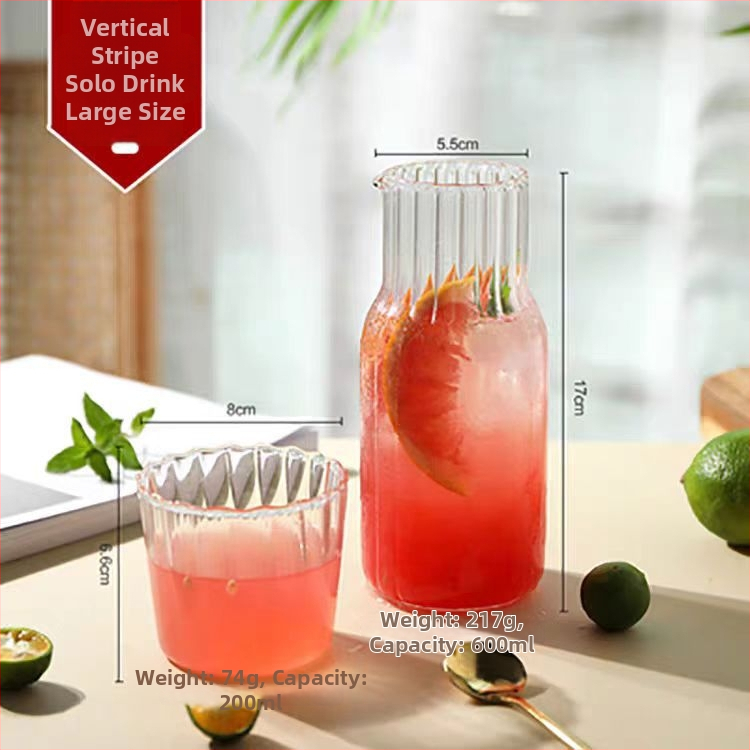Stil japonez, dungi verticale, sticlă borosilicat transparentă, set ceainic cu capac și ceașcă, pentru sucuri, băuturi reci și ceai de fructe