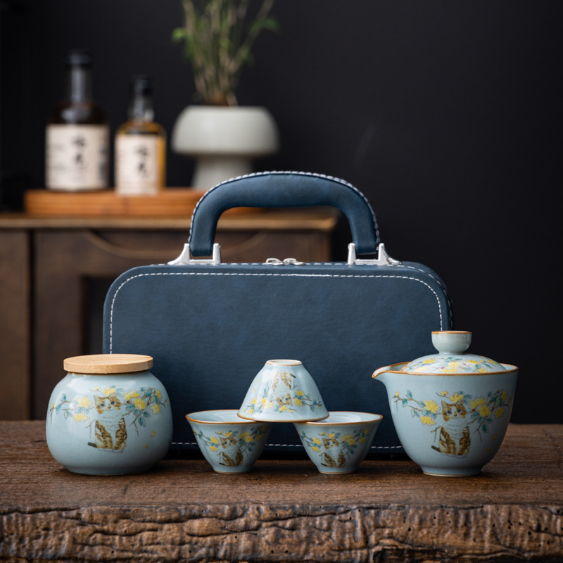Set Gongfu de ceai portabil pentru călătorii, set de ceai pentru exterior, cutie cadou, brand Pinyantang, personalizare logo